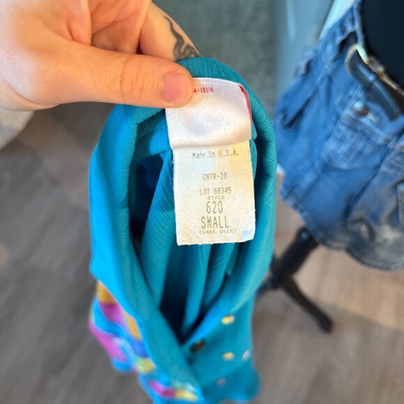 Vintage Patchwork Button-Up blouse \ Retro 80's Blouse \ Blue Button-Up - Picture 8 of 11